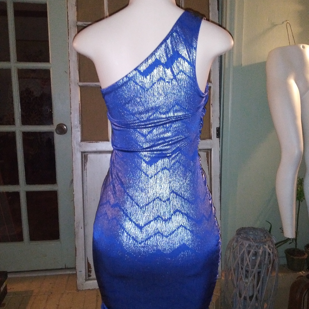 Sexy One Shoulder Blue Dress Small - Picture 4 of 4